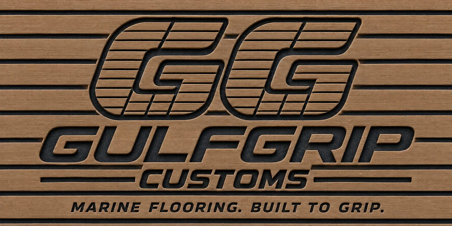 GulfGrip Customs logo routed into taupe EVA foam, rendering.